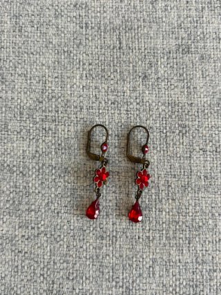 Pendientes Vintage Flor Cristal Rojo Oro