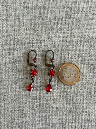 Pendientes Vintage Flor Cristal Rojo Oro