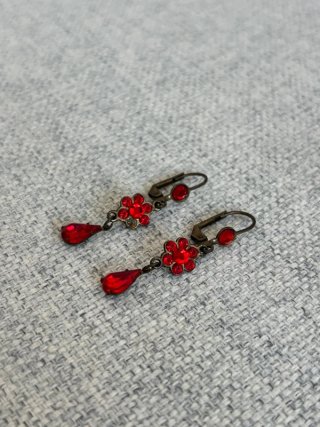 Pendientes Vintage Flor Cristal Rojo Oro