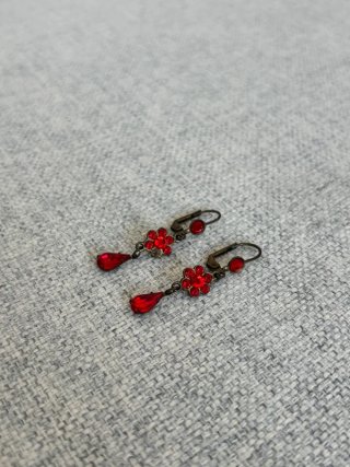 Pendientes Vintage Flor Cristal Rojo Oro