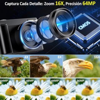 SIN ABRIR Cámara Digital con WiFi 4K 64MP