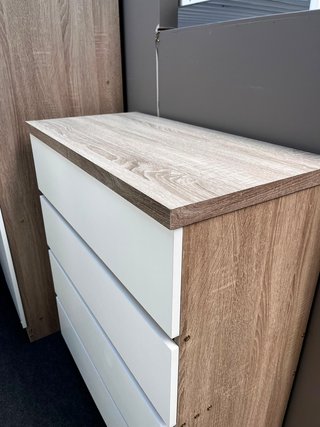 Cajonera 4 cajones madera y blanco