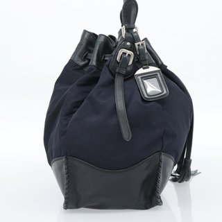 PRADA Shoulder Bag Nylon Leather Black Silver