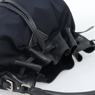 PRADA Shoulder Bag Nylon Leather Black Silver