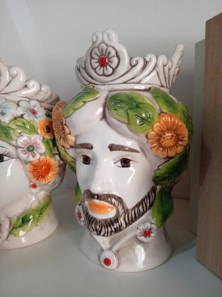 Coppia Teste di Moro Ceramica Decorate