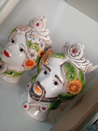 Coppia Teste di Moro Ceramica Decorate