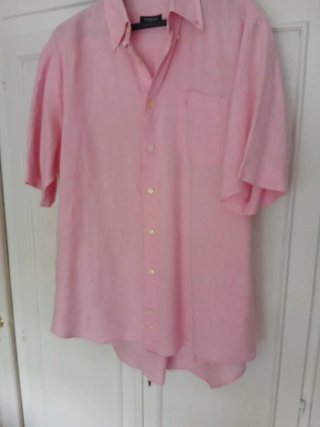 Camisa Burberry Lino Rosa Caballero Manga Corta