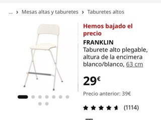 2 Taburetes plegables cocina Ikea blancos.