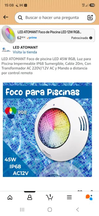 Foco LED RGB para Piscina 45W IP68 AC12V NUEVO