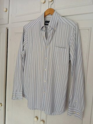 Camisa Celeste Rayas.burdeos marino Massimo Dutti