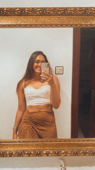Falda pantalón marrón efecto lino