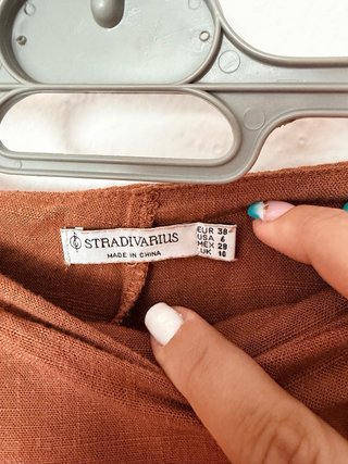 Falda pantalón marrón efecto lino
