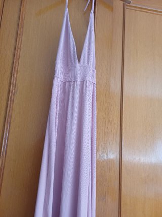 Vestido largo rosa palo viscosa
