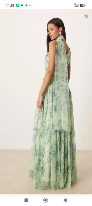 Vestido largo verde agua estampado asimétrico