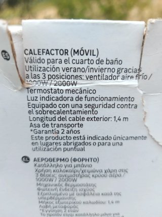 Calefactor Eléctrico Equation 1000W/2000W