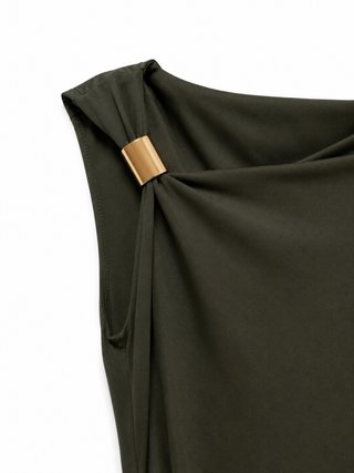 Vestido Zara S drapeado con broche