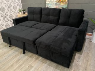Sofá Cama Chaise Longue Terciopelo Negro 215cm