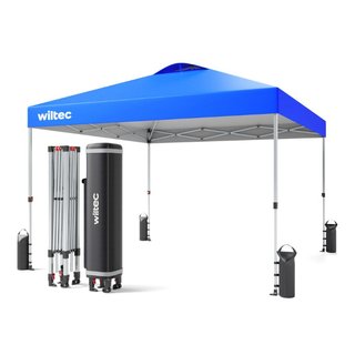 Wiltec | Gazebo pop-up azul, 3x3m con ruedas · Tel