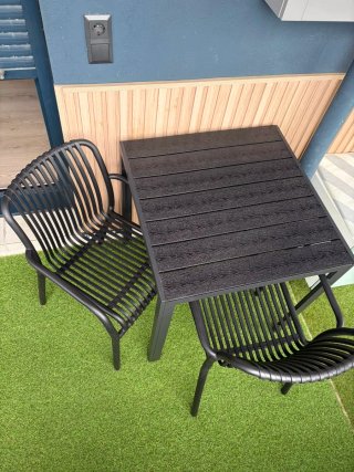 Mesa y 2 Sillas Negras Exterior terraza 70x70 mesa