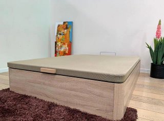 Canapé abatible madera y tela beige/blanco