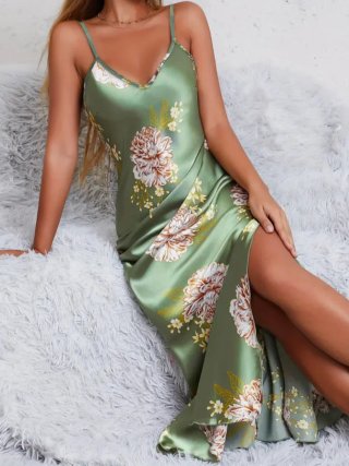 Vestido largo floral verde
