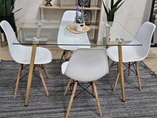 Comedor 4 sillas cristal y madera