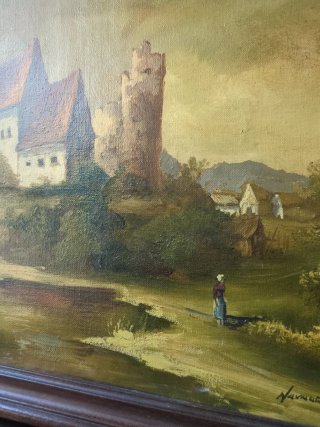 Cuadro al óleo paisaje rural clásico
