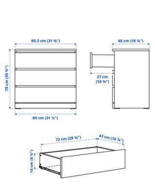 Cómoda Malm 3 cajones Ikea marrón