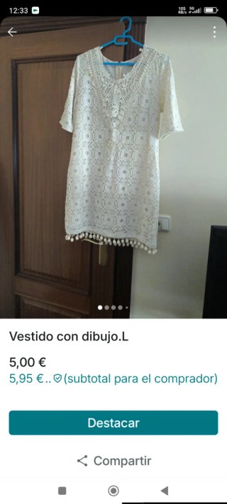 Vestido crudo encaje tipo crochet T..L/42