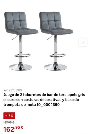 Juego de 2 Sillas de Bar Grises