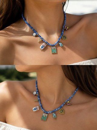 Collar bañado en oro 18k con dijes