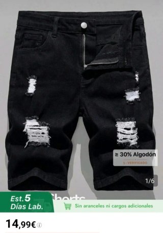 Pantalón Vaquero Corto Negro Roto talla 16
