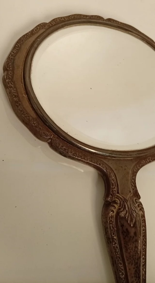 ESPEJO DE MANO VINTAGE MARCO DE BRONCE Y CRISTAL