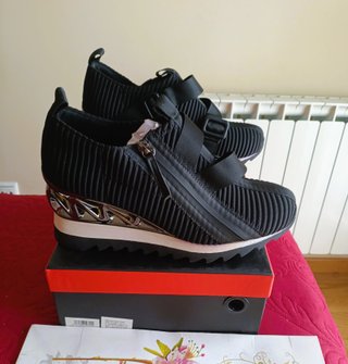 Zapatillas cuña negras licra talla 41
