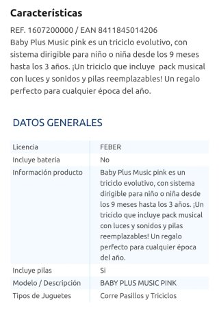 Triciclo Baby Plus Music Rosa