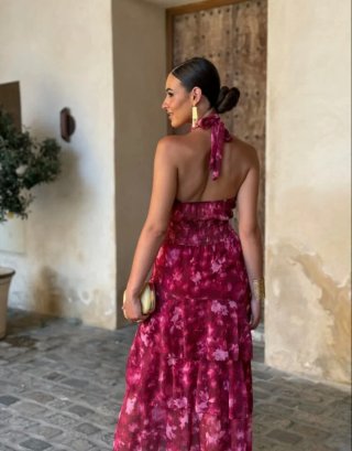 Vestido largo gasa estampado