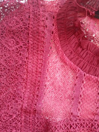 Blusa Zara Roja Encaje Volante