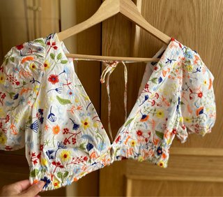 Top Zara bordado flores blanco