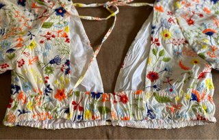 Top Zara bordado flores blanco