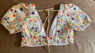 Top Zara bordado flores blanco