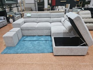 Sofá cama chaiselongue con 3 puffs