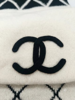 Sciarpa Chanel Logo CC Diamante Bianco Nero