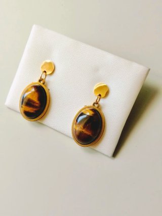 Pendientes óvalo piedra mineral ojo de tigre