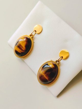 Pendientes óvalo piedra mineral ojo de tigre