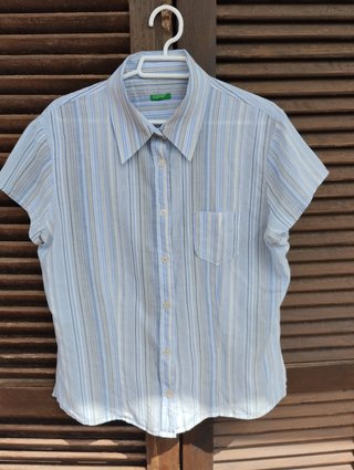 Camisa Benetton rayas azules manga corta mujer