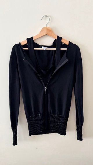 Conjunto top y chaqueta punto negro lentejuelas