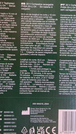 Cortasetos Parkside 20V + Batería y Cargador