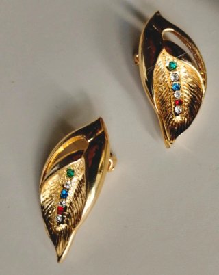 Pendientes vintage hoja cristales multicolor