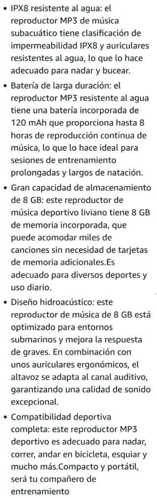 Reproductor MP3 8GB IPX8 Sumergible