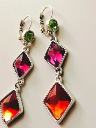 Pendientes Cristales Morado y Rojo